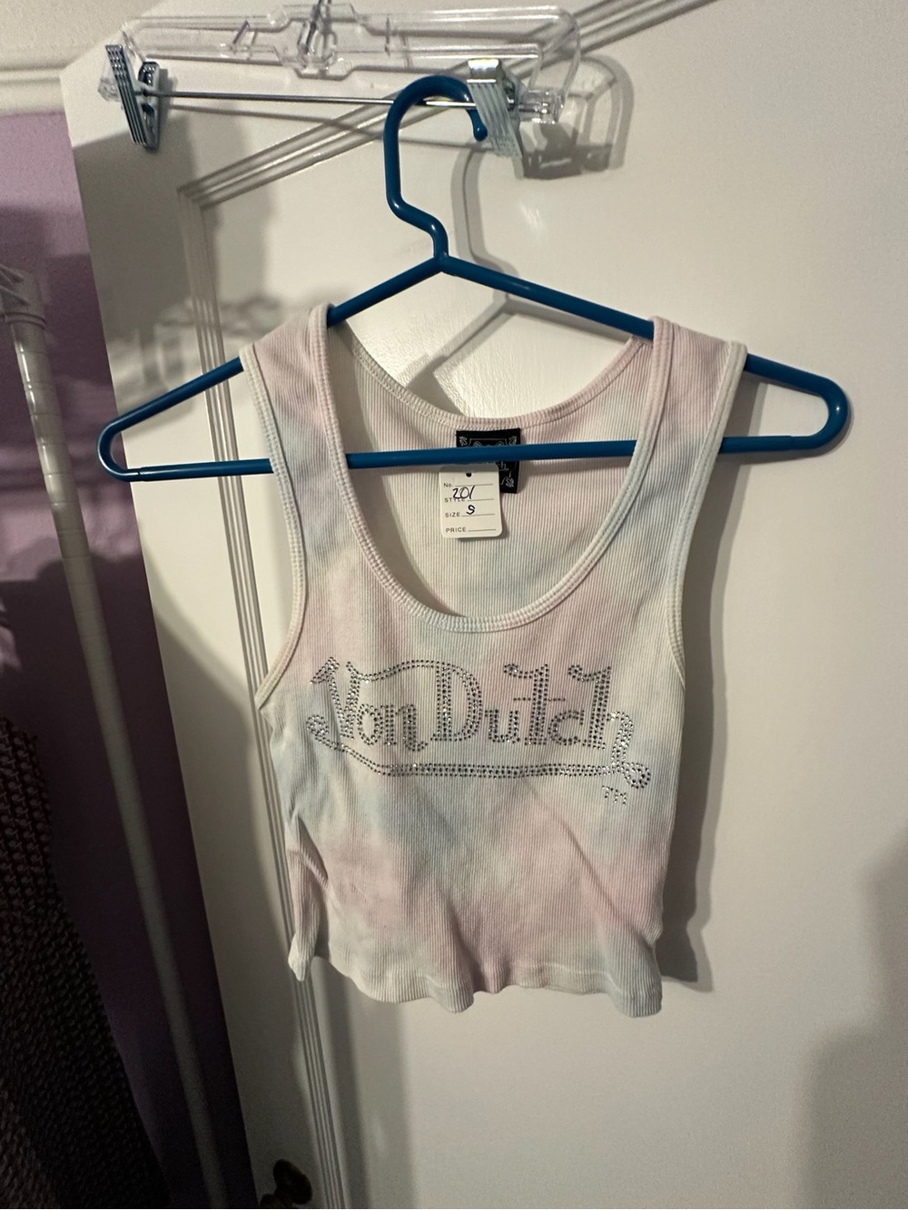 VINTAGE Y2K Von Dutch Pastel Tie-Dye Rhinestone Logo Tank Top